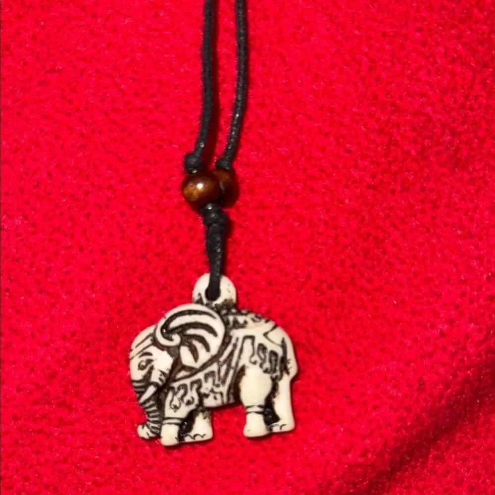Elephant Pendant Necklace with Black Cord